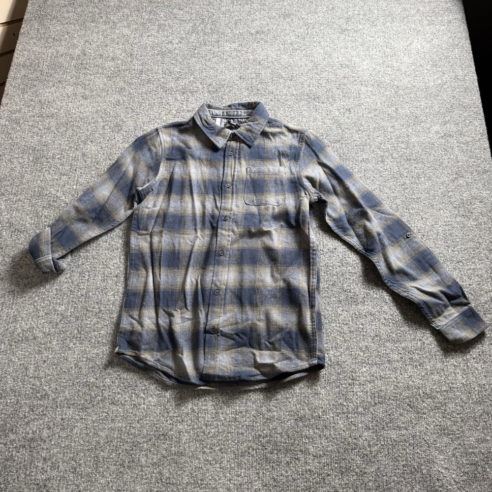 Boys Plaid Flannel Long Sleeve Button Down Shirt Pocket Roll Tab Size L 12/14